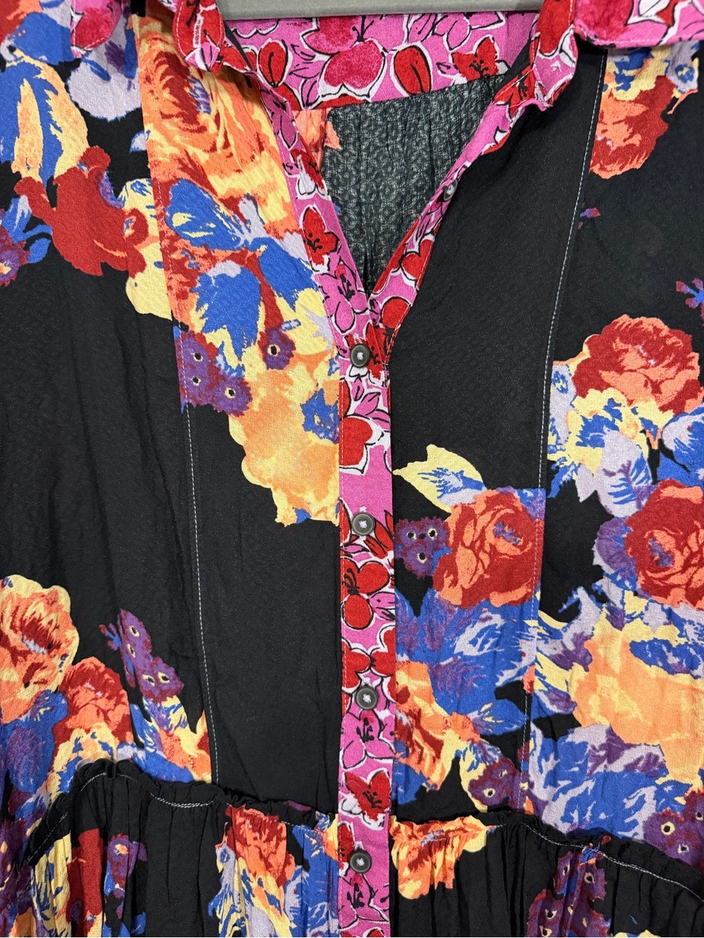 NWT Free People Floral Brunch a Bunch Button Front Tunic Dress XL Black Multi - Picture 3 of 12
